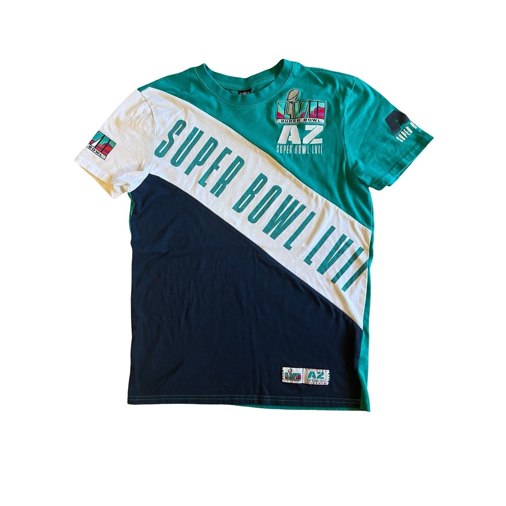 NFL Team Super Bowl LVII KC Chiefs Arizona Logo T-Shirt Teal Blue White Adult M
